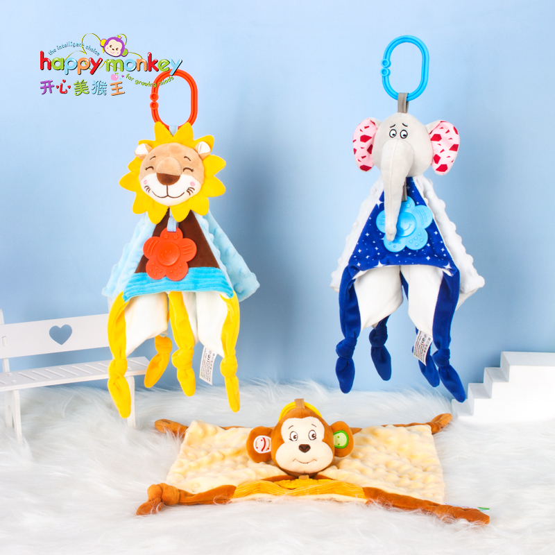 Happy monkey安撫巾嬰兒可啃咬安撫玩偶睡覺公仔寶寶玩具毛絨手偶
