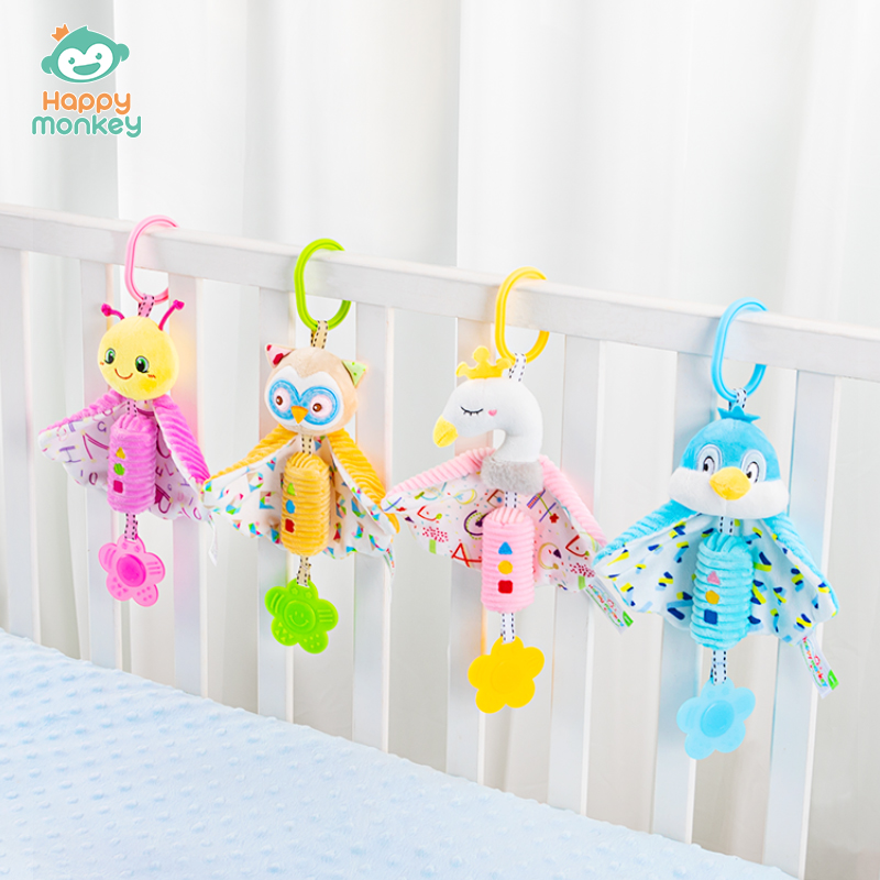 HappyMonkey嬰兒玩具0-3歲早教車床掛天空系列毛絨安撫創意小風鈴
