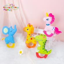 Happy Monkey嬰兒玩具牙膠搖鈴寶寶手搖鈴新生兒玩具毛絨安撫公仔